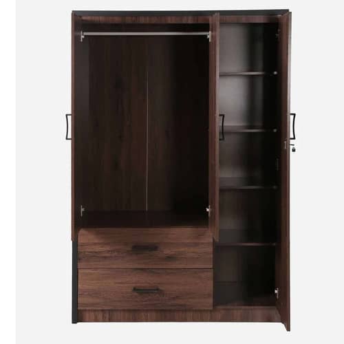 Oak Finish 3 Door Wardrobe With Drawer