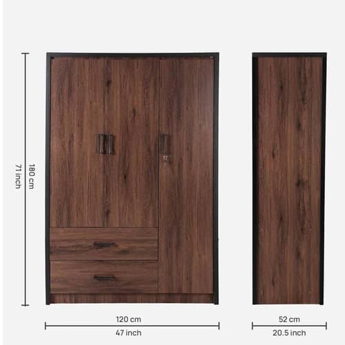 Oak Finish 3 Door Wardrobe With Drawer
