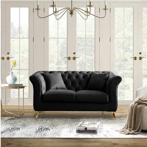 Paddington Roll Arm Classic 2 Seater Chesterfield Black Sofa