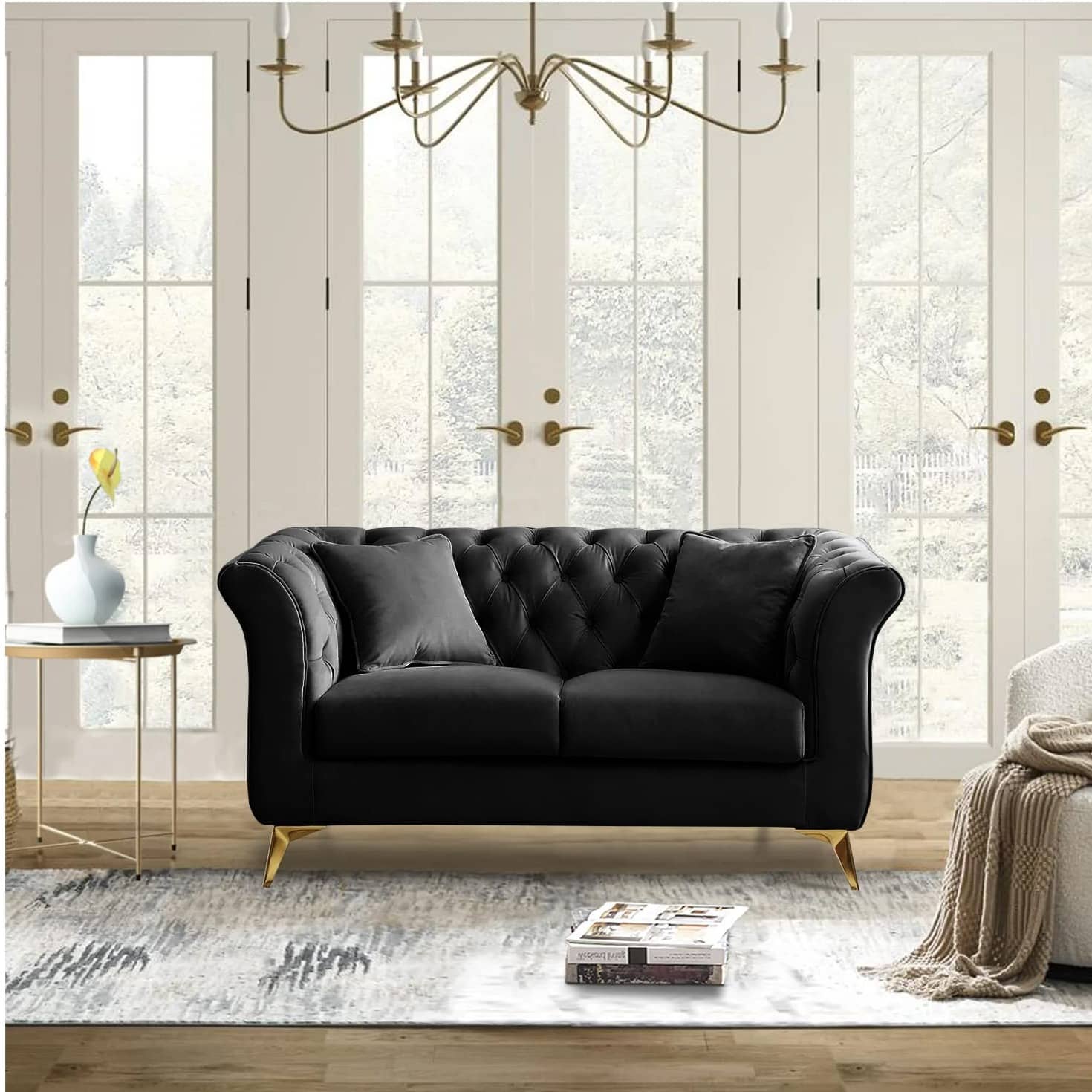 Paddington Roll Arm Classic 2 Seater Chesterfield Black Sofa