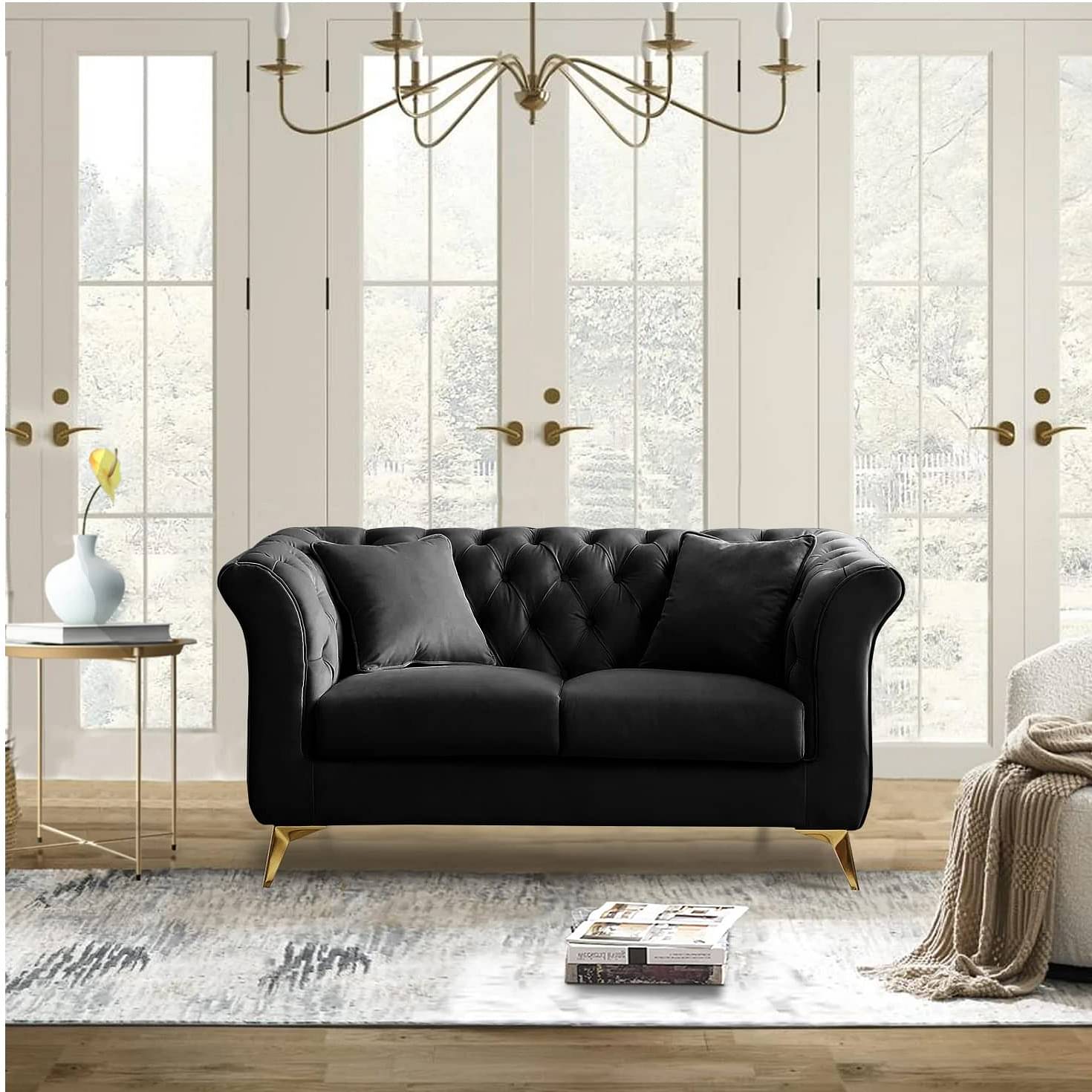 Paddington Roll Arm Classic 2 Seater Chesterfield Black Sofa