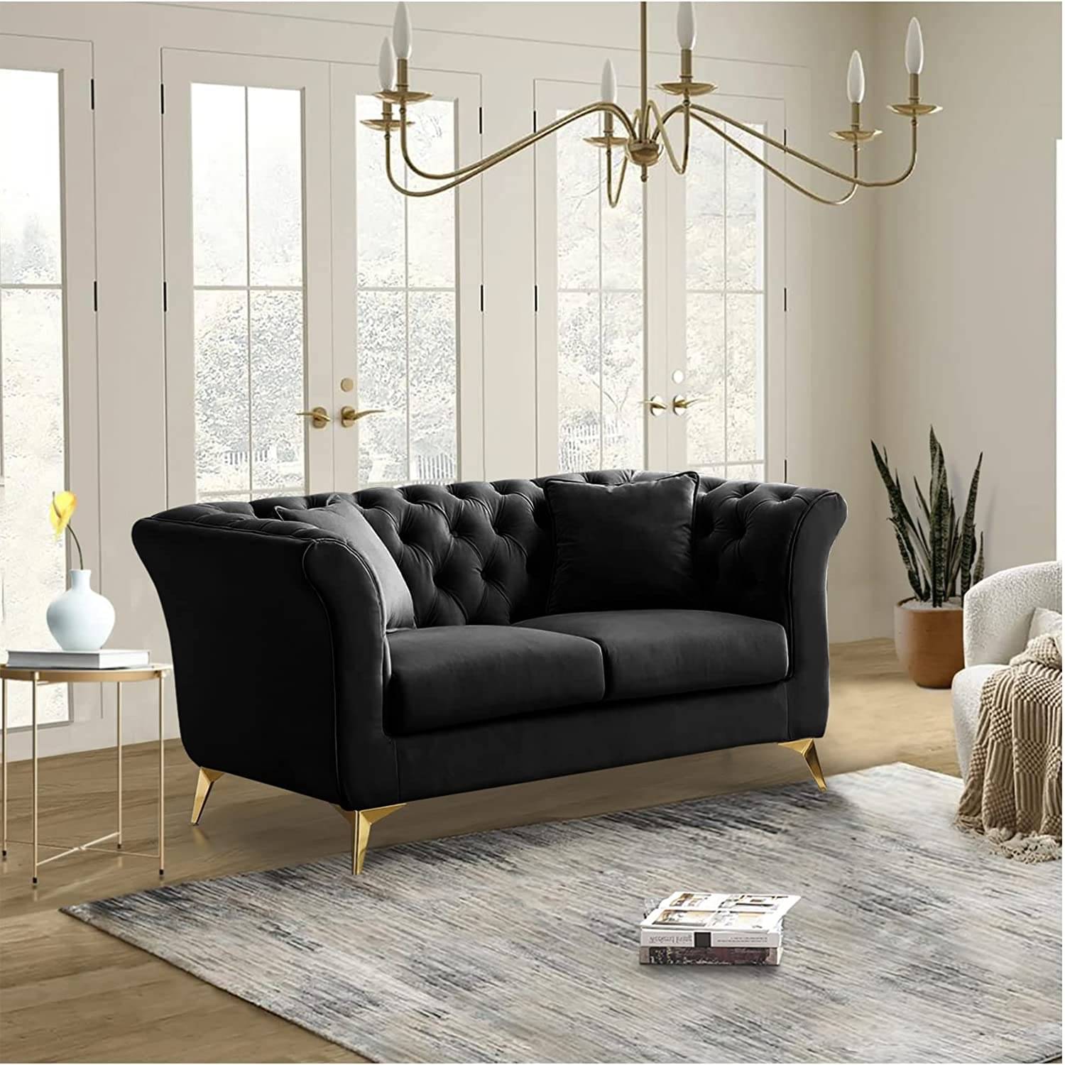 Paddington Roll Arm Classic 2 Seater Chesterfield Black Sofa