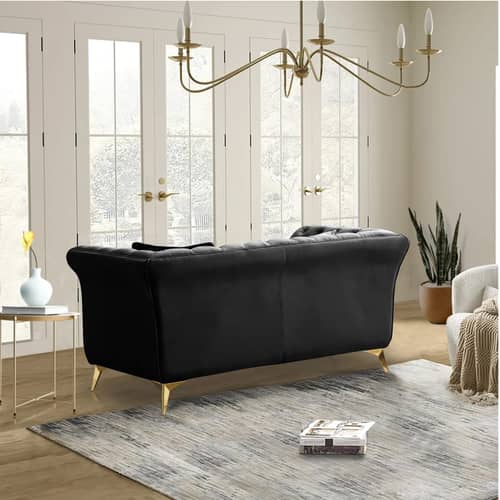 Paddington Roll Arm Classic 2 Seater Chesterfield Black Sofa