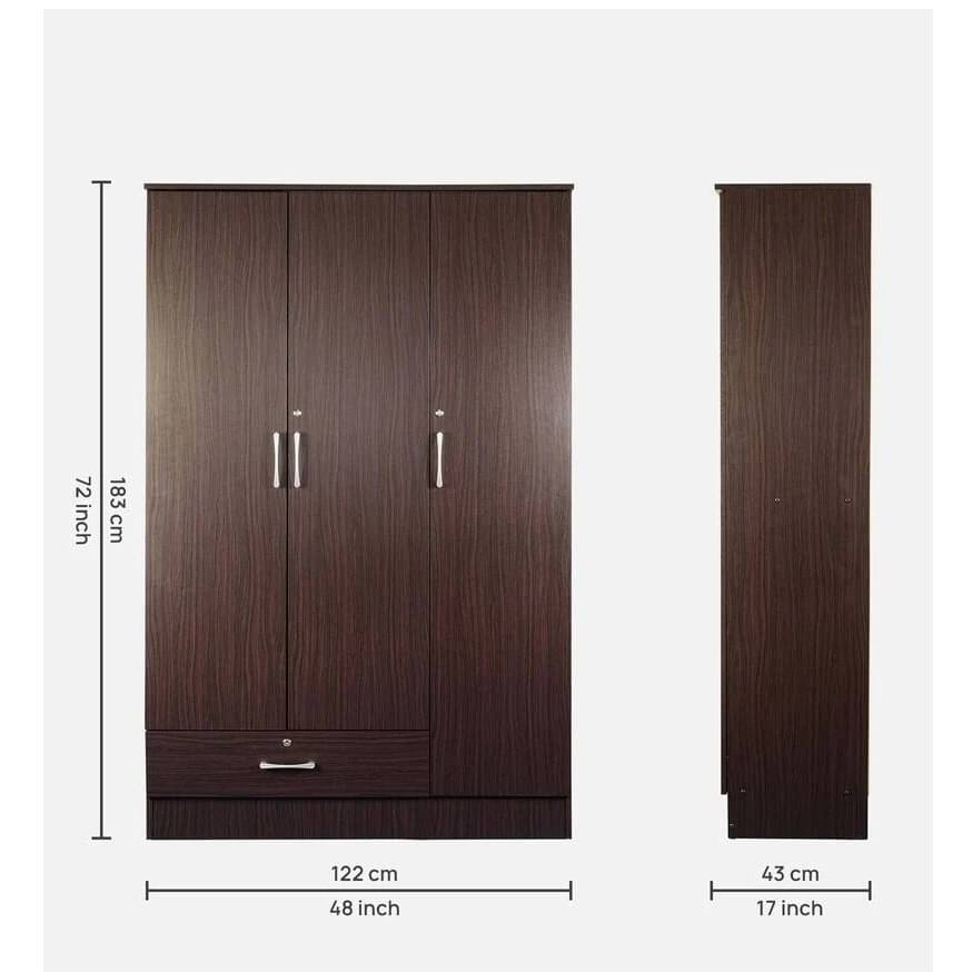 Sugi 3 Door Wardrobe in Walnut Finish