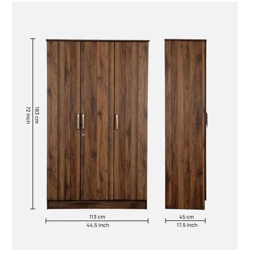 Sapporo 3 Door Wardrobe in Walnut Finish