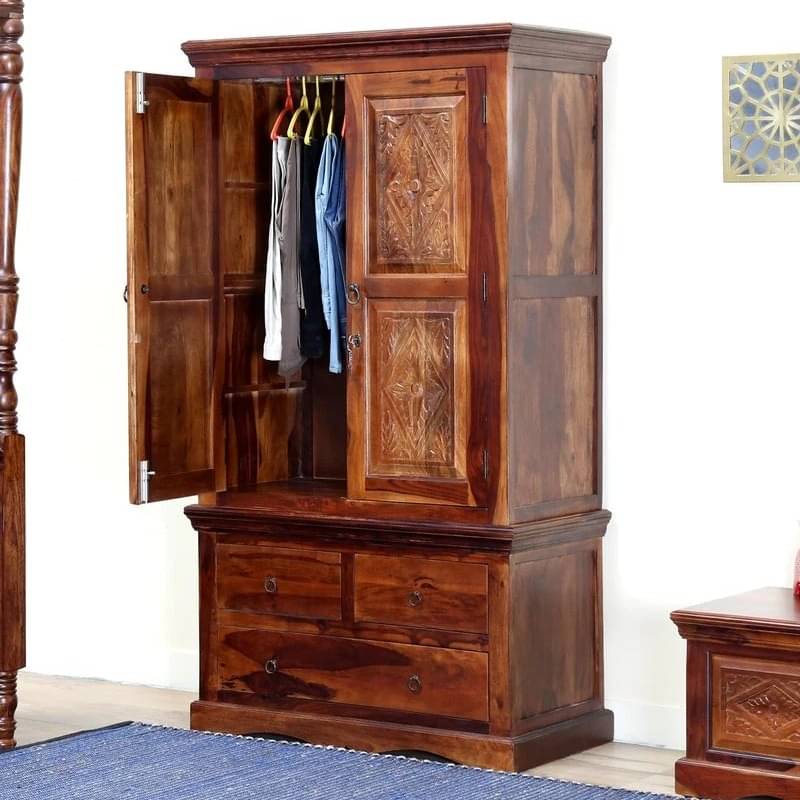 Sheesham Wood 2 Door Wardrobe In Honey Oak Finish