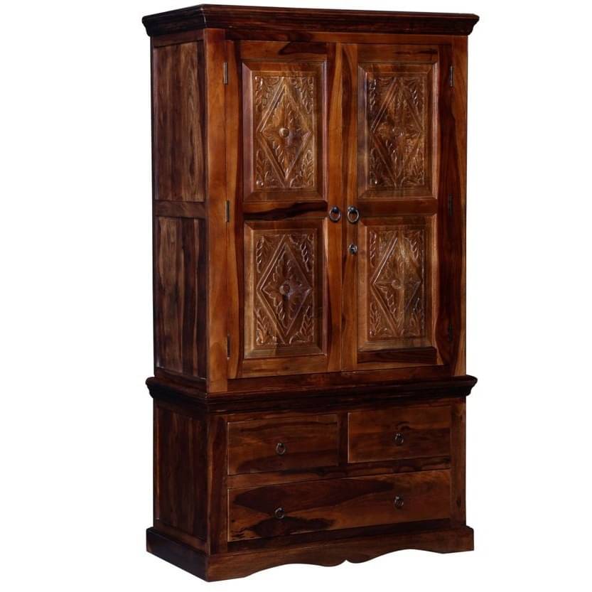 Sheesham Wood 2 Door Wardrobe In Honey Oak Finish