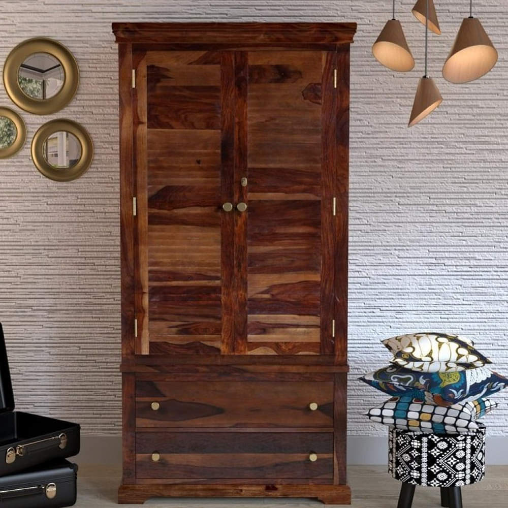 Sheesham Wood 2 Door Wardrobe In Provincial Teak Finish - photo