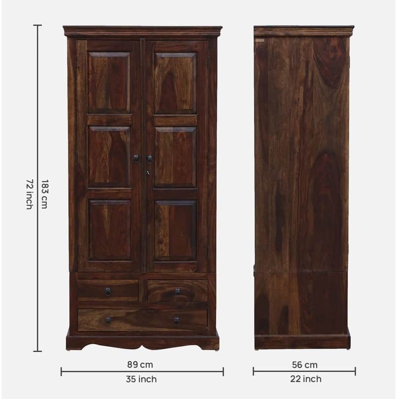 Lisa Sheesham Wood 2 Door Wardrobe In Provincial Teak Finish - front_view
