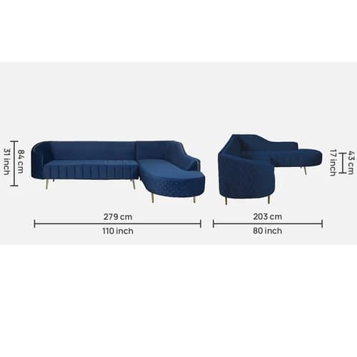 Yolo Velvet LHS Sectional Sofa in Royal Blue Colour