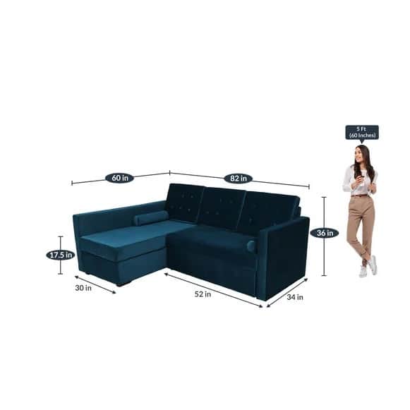 Fujairah Pull Out Sofa Cum Bed In Teal Blue Color - rear_view
