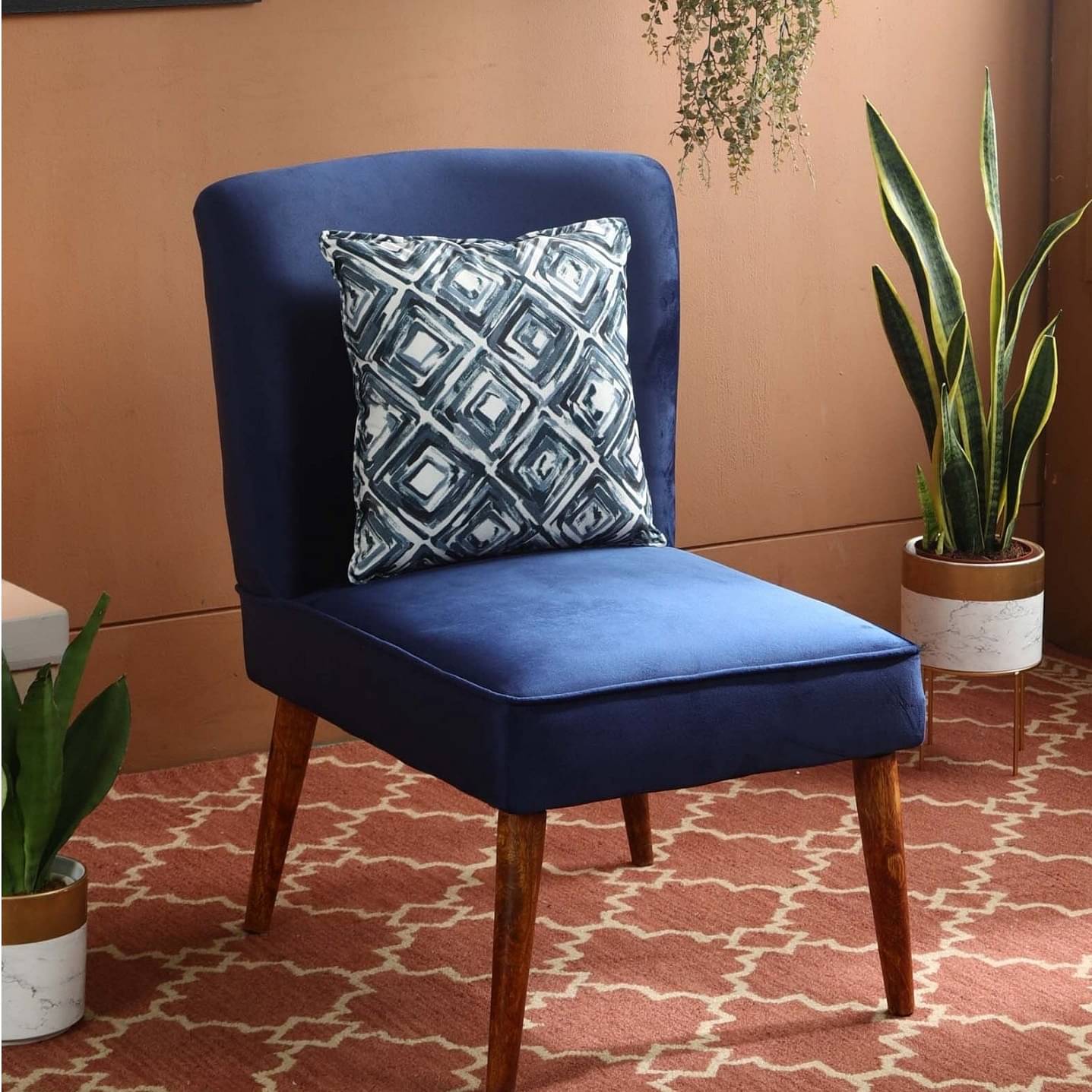 Ebony Velvet Slipper Chair In Blue Colour