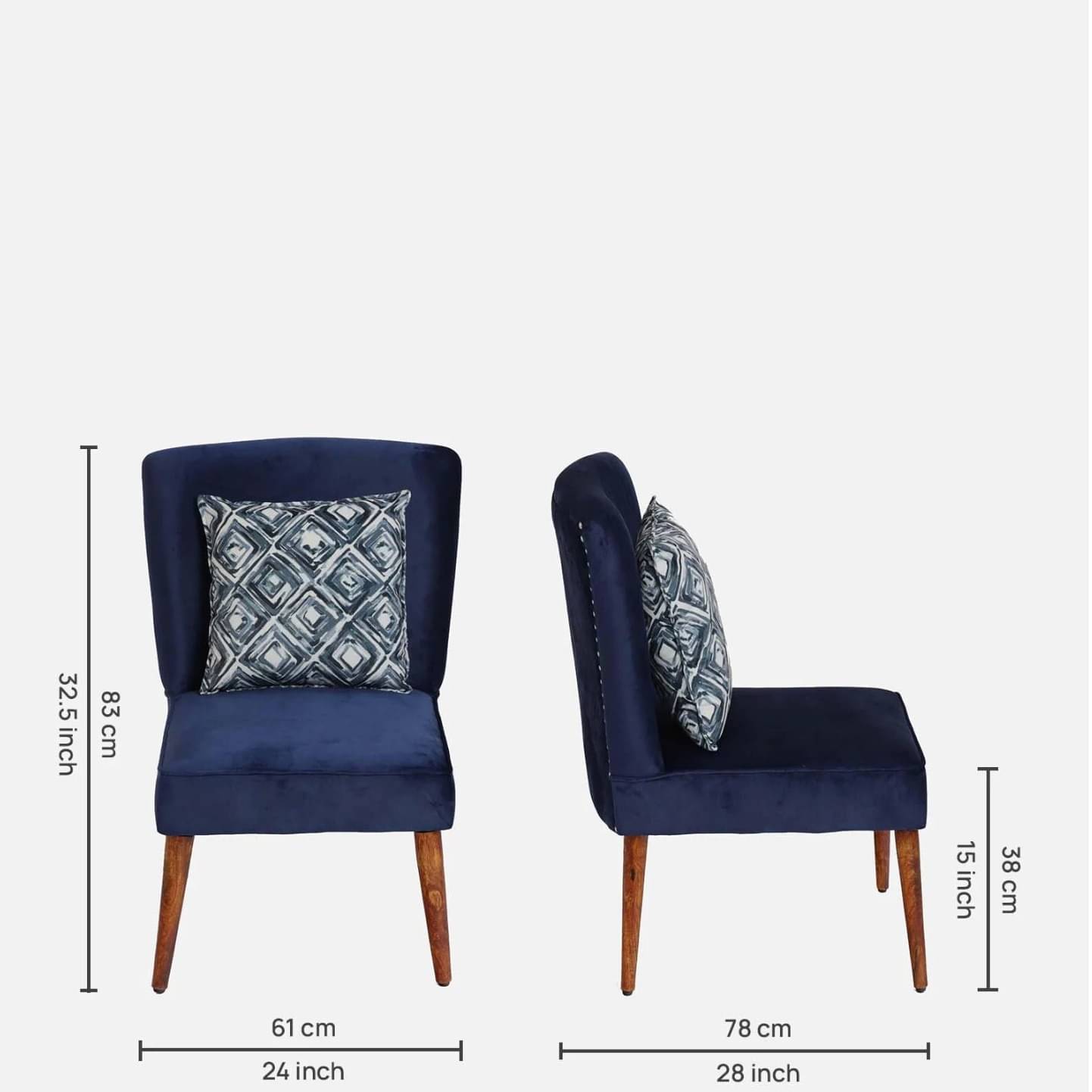 Ebony Velvet Slipper Chair In Blue Colour