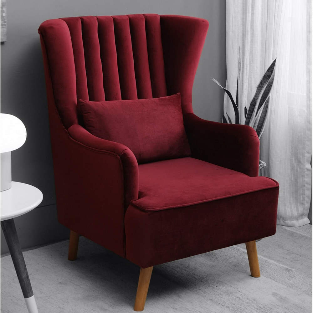 Iconic Velvet Wing Chair In Red Color - photo