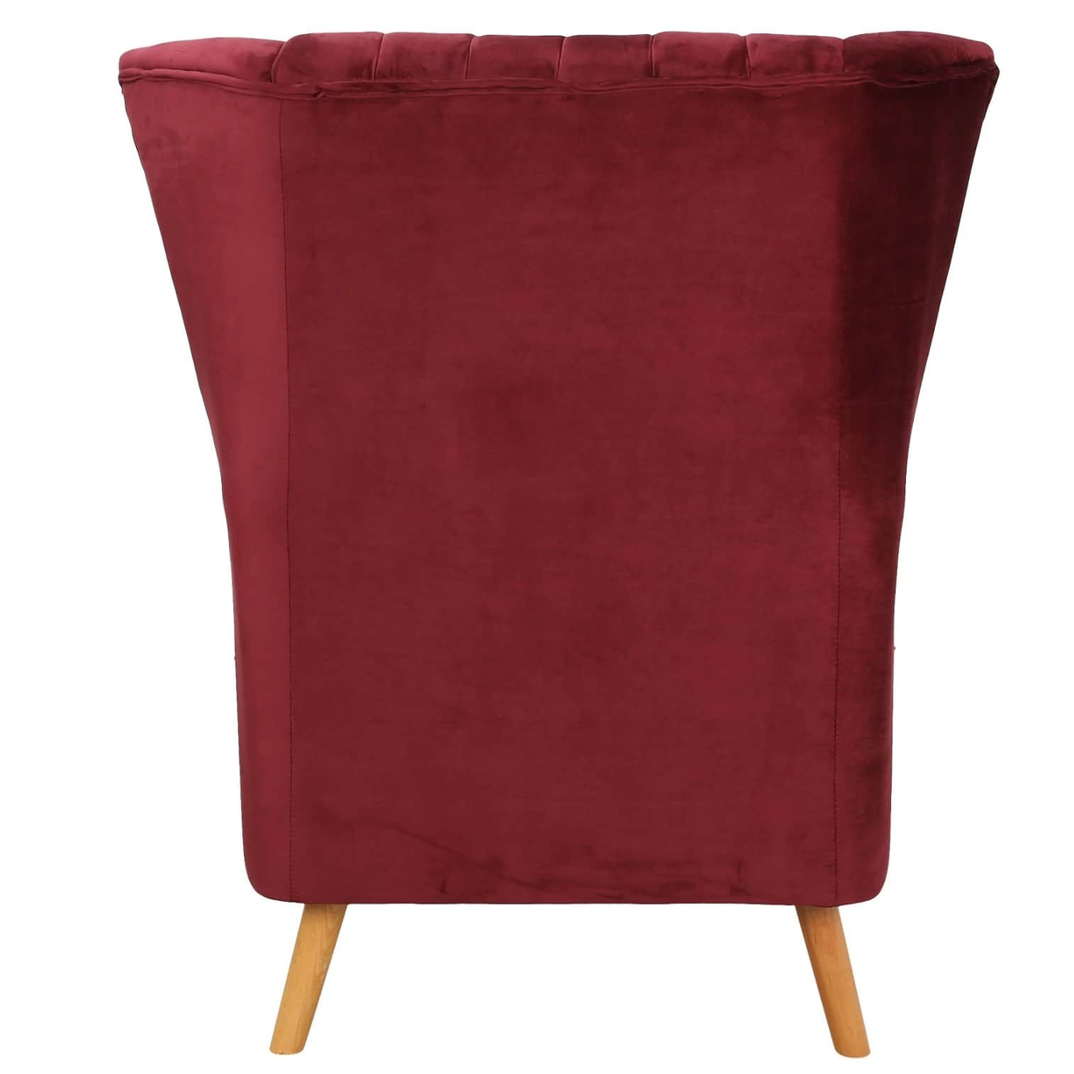 Iconic Velvet Wing Chair In Red Color - rear_view