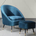Alfie Velvet Barrel Chair in Teal Color with Foot Stool - photo