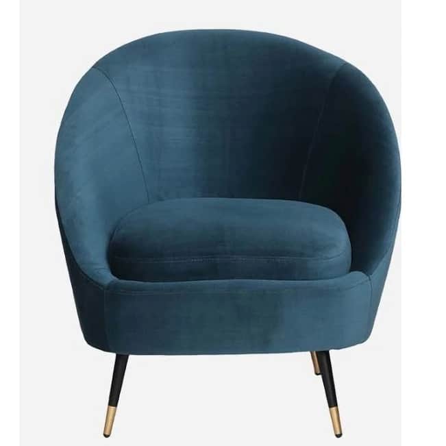 Alfie Velvet Barrel Chair in Teal Color with Foot Stool - front_view