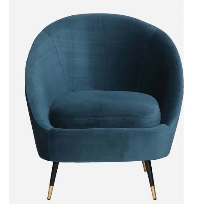 Alfie Velvet Barrel Chair in Teal Color with Foot Stool
