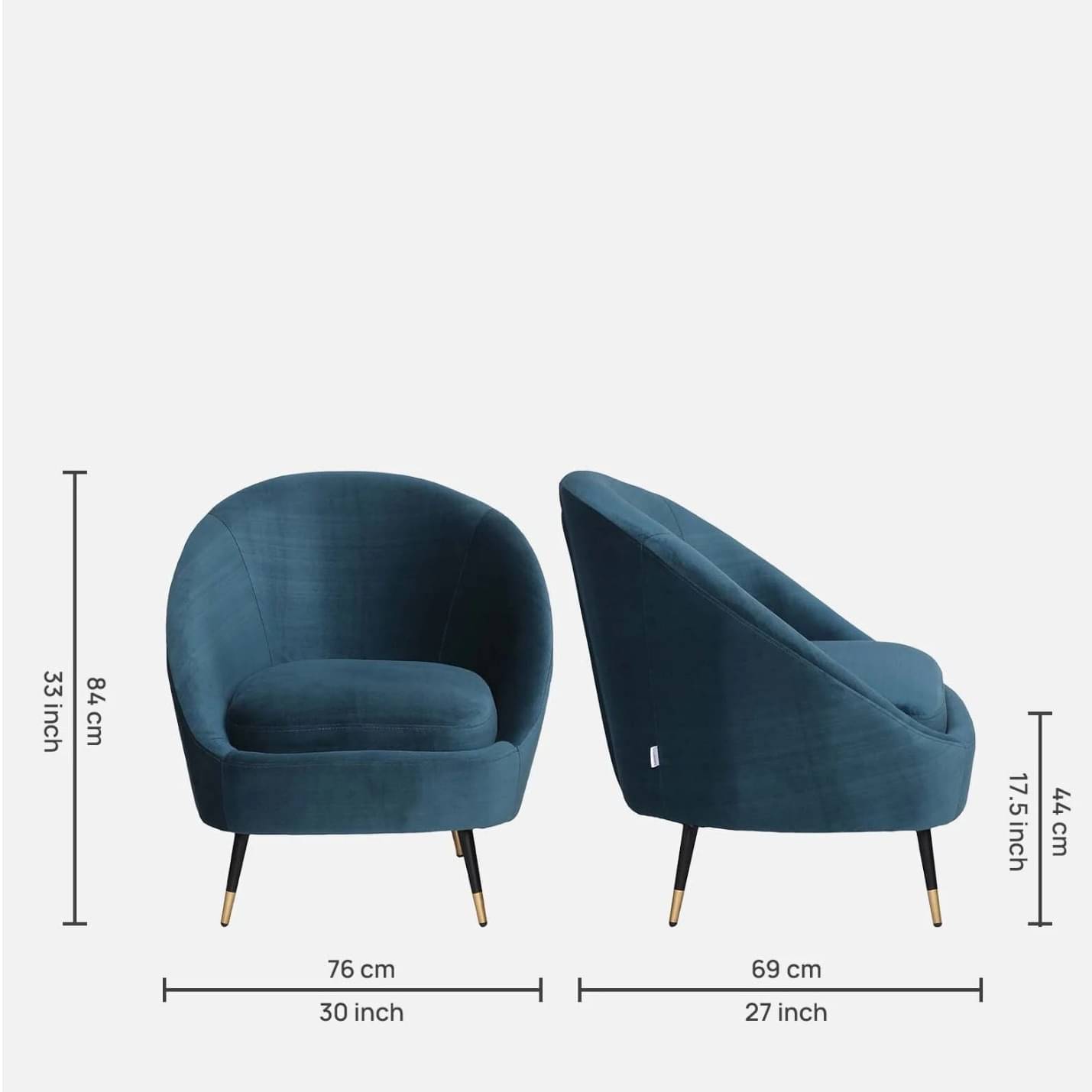 Alfie Velvet Barrel Chair in Teal Color with Foot Stool