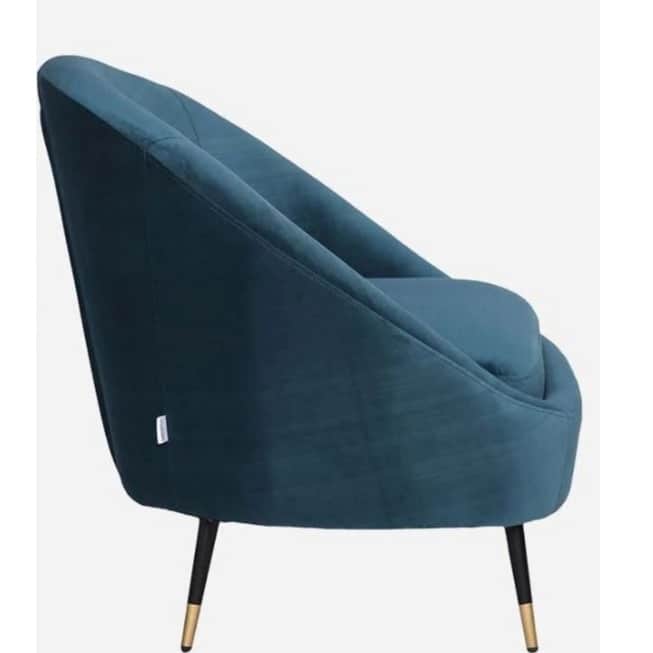 Alfie Velvet Barrel Chair in Teal Color with Foot Stool - left_view