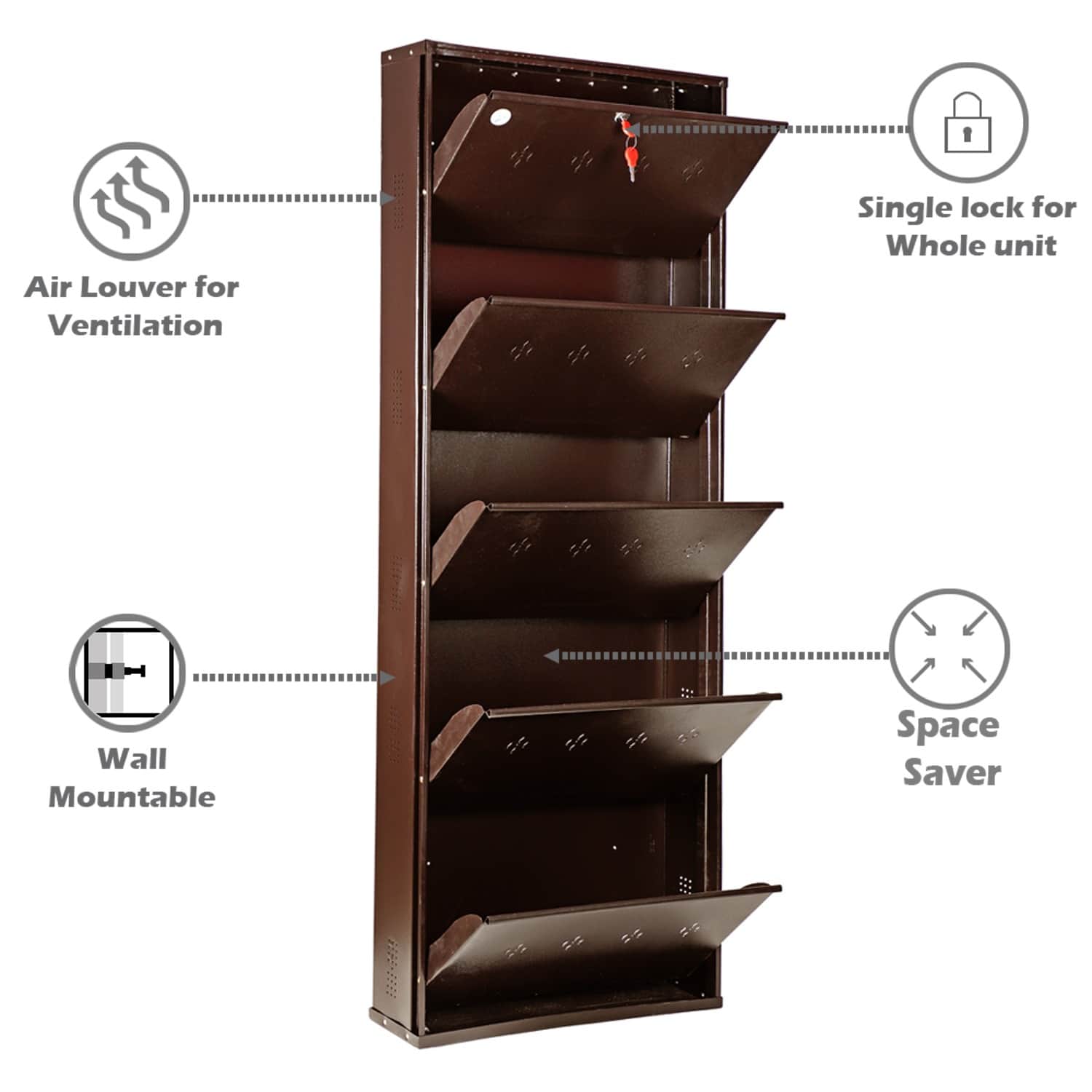 Barcelona Metallic Shoe Rack In 5 Tier - bottom_view