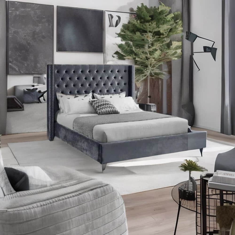 Modern | Contemporary Velvet Upholstered Bed - photo