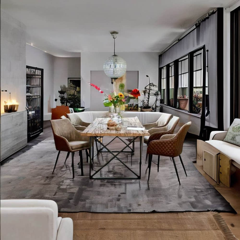 Warren Dining Table With 6 Leather Chairs - photo