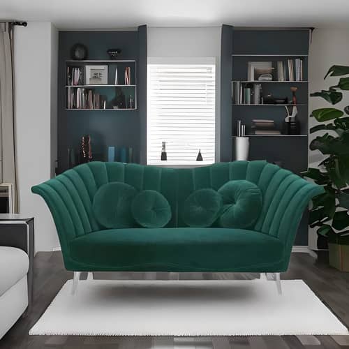 Damask Sofa In Dark Green Color