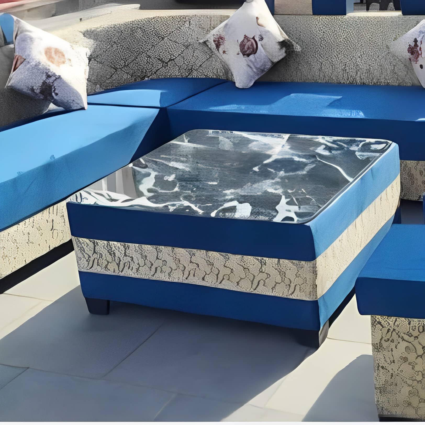 Fujairah L-Shaped 9-Seater Sofa Set (Blue & White)