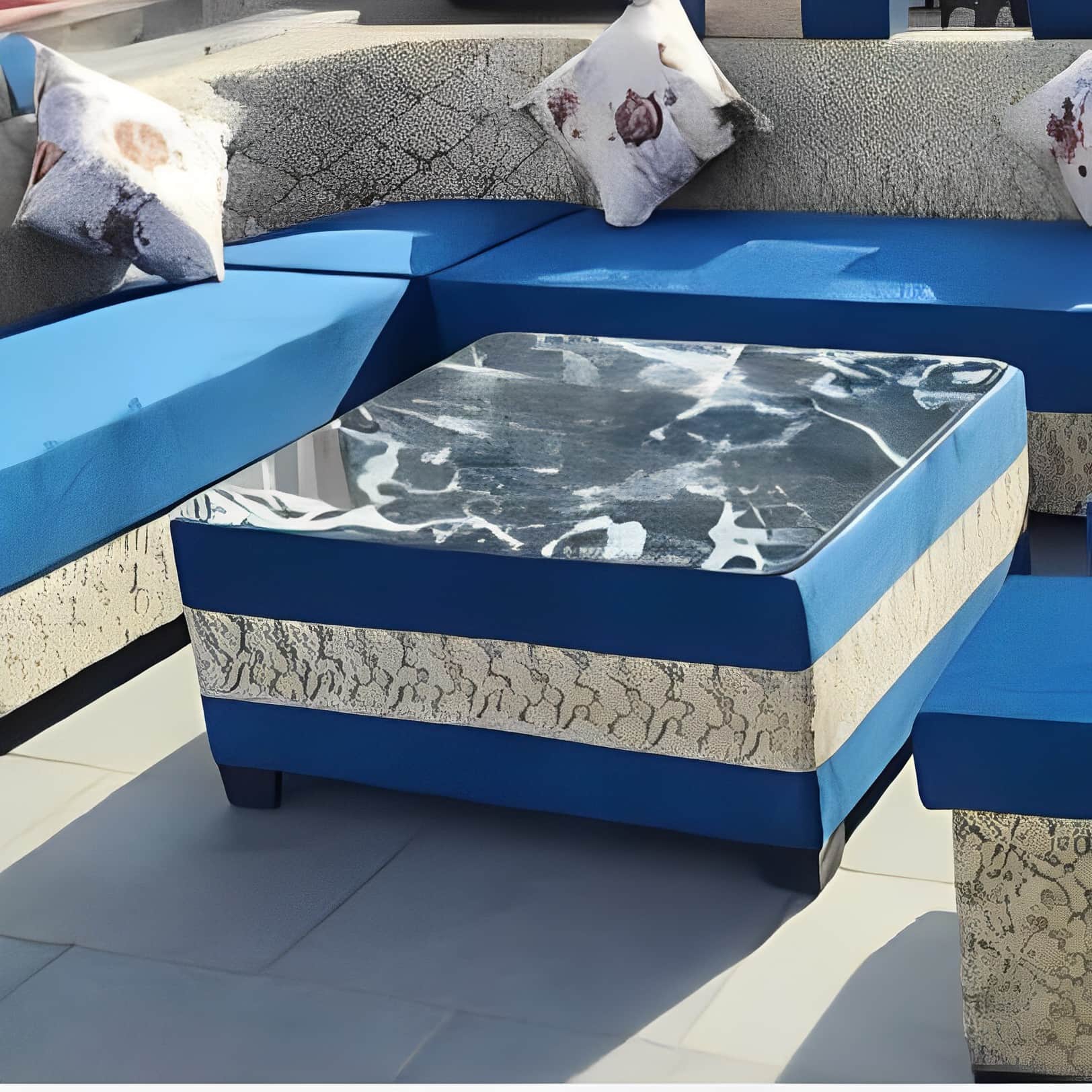 Fujairah L-Shaped 9-Seater Sofa Set (Blue & White) - right_view