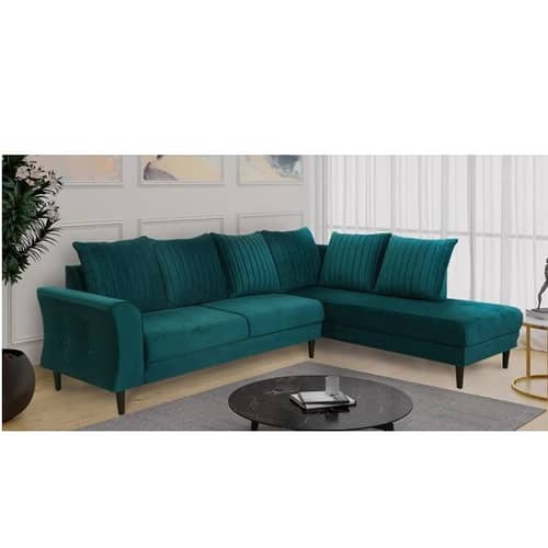 Hugo Velvet LHS Sectional Sofa In Teal Blue Colour
