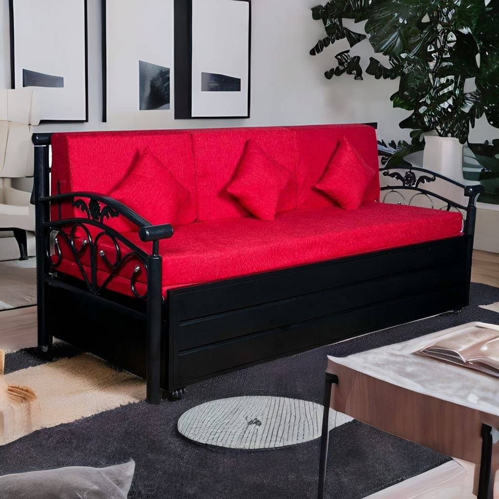 Carlisle Sofa Cum Bed With Hydraulic Storage In Red