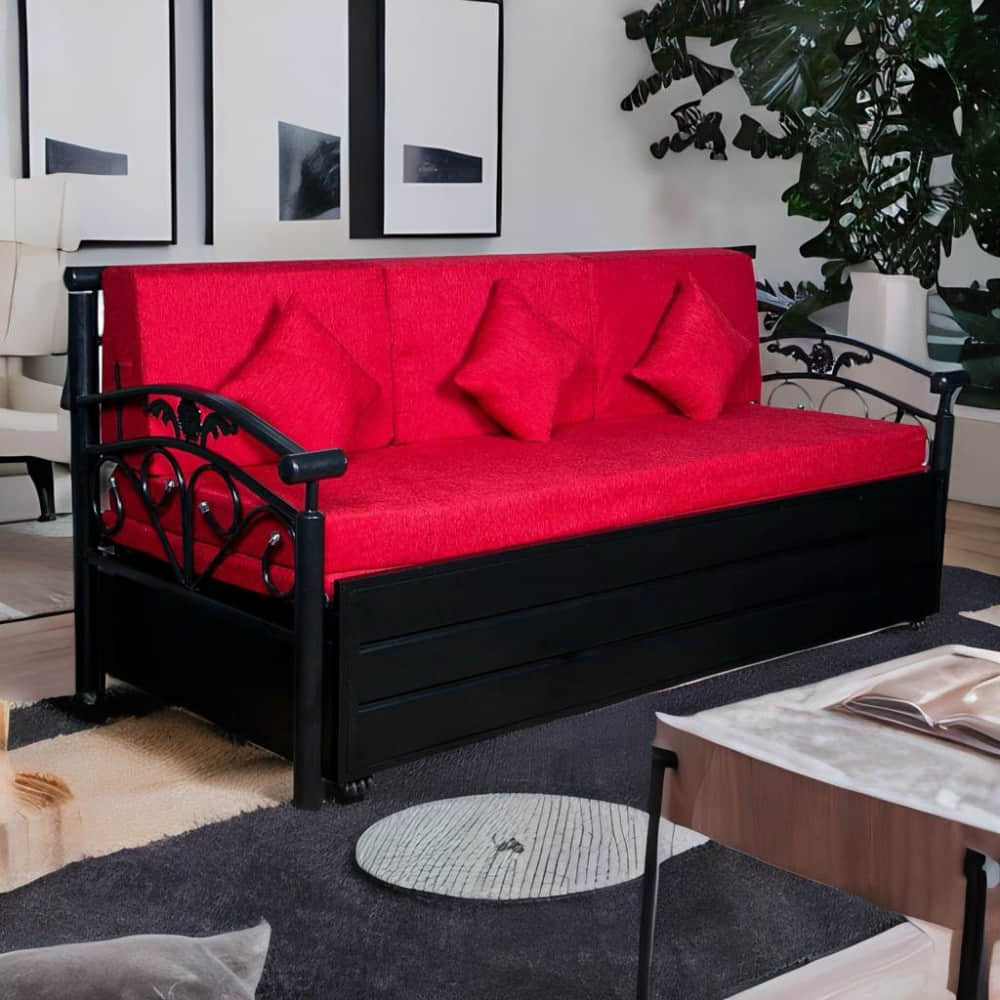 Carlisle Sofa Cum Bed With Hydraulic Storage In Red - photo