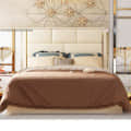 Beige Malaysian Rectangular Puzzle Tufted Queen Size Bed - photo