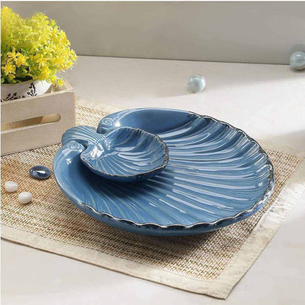 Manchester Blue Shell Shaped Ceramic Platter - photo