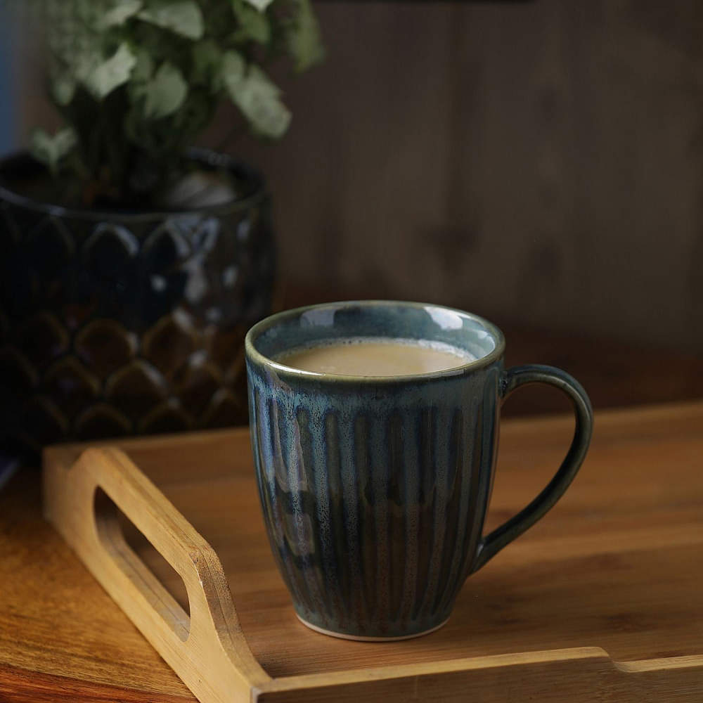 Forest Green Groved Ceramic Coffee Mugs - photo
