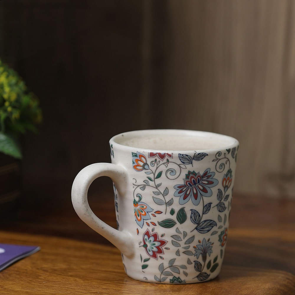 Red Grey Floral Decal Ceramic Coffee Mugs - photo