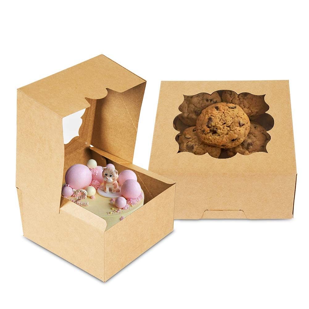 30 Pieces 6 inch Kraft Cake Boxes with Window, Brown Bakery Boxes, Cookie  Box with Display,