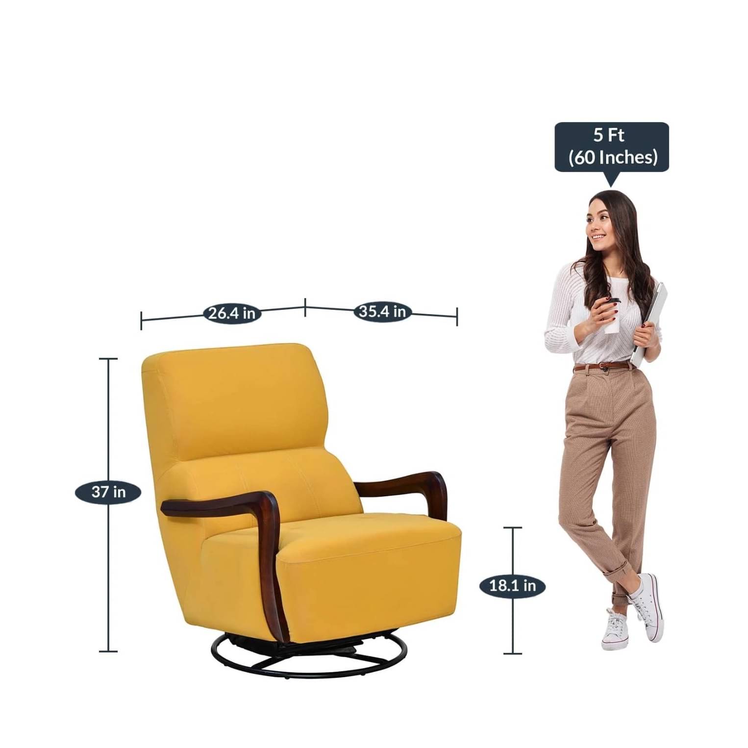 Rocking Chair With Swivel in Mustard Yellow Colour