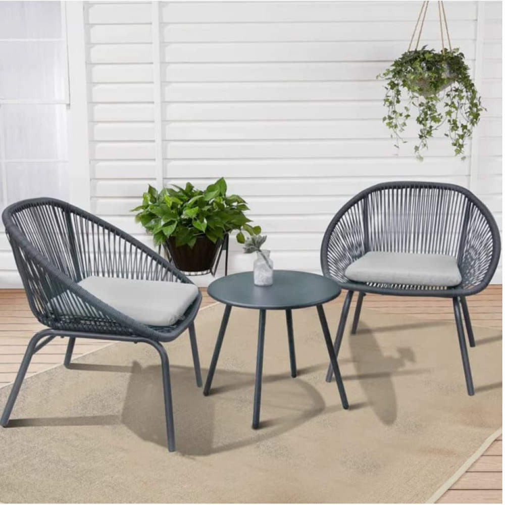 Munich Black Rope 2 Seater Chair With Table - photo