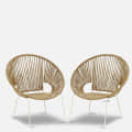 Rope and Metal Outdoor Chair In White & Natural Finish (Set Of 2) - photo