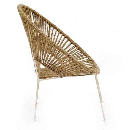 Rope and Metal Outdoor Chair In White & Natural Finish (Set Of 2)