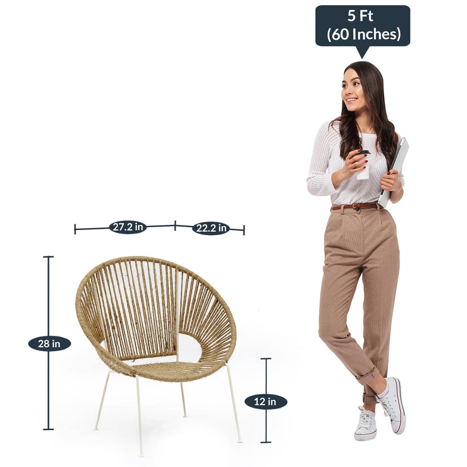 Rope and Metal Outdoor Chair In White & Natural Finish (Set Of 2)