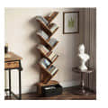 Rustic Brown 8 Shelf Tree Bookshelf With Drawer - front_view