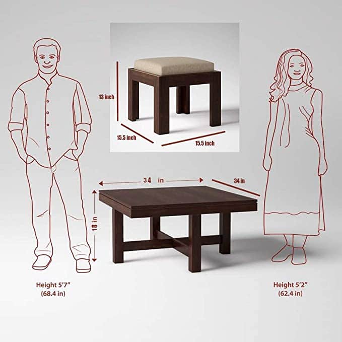 Solid Wood Square Modern Coffee Table - right_view