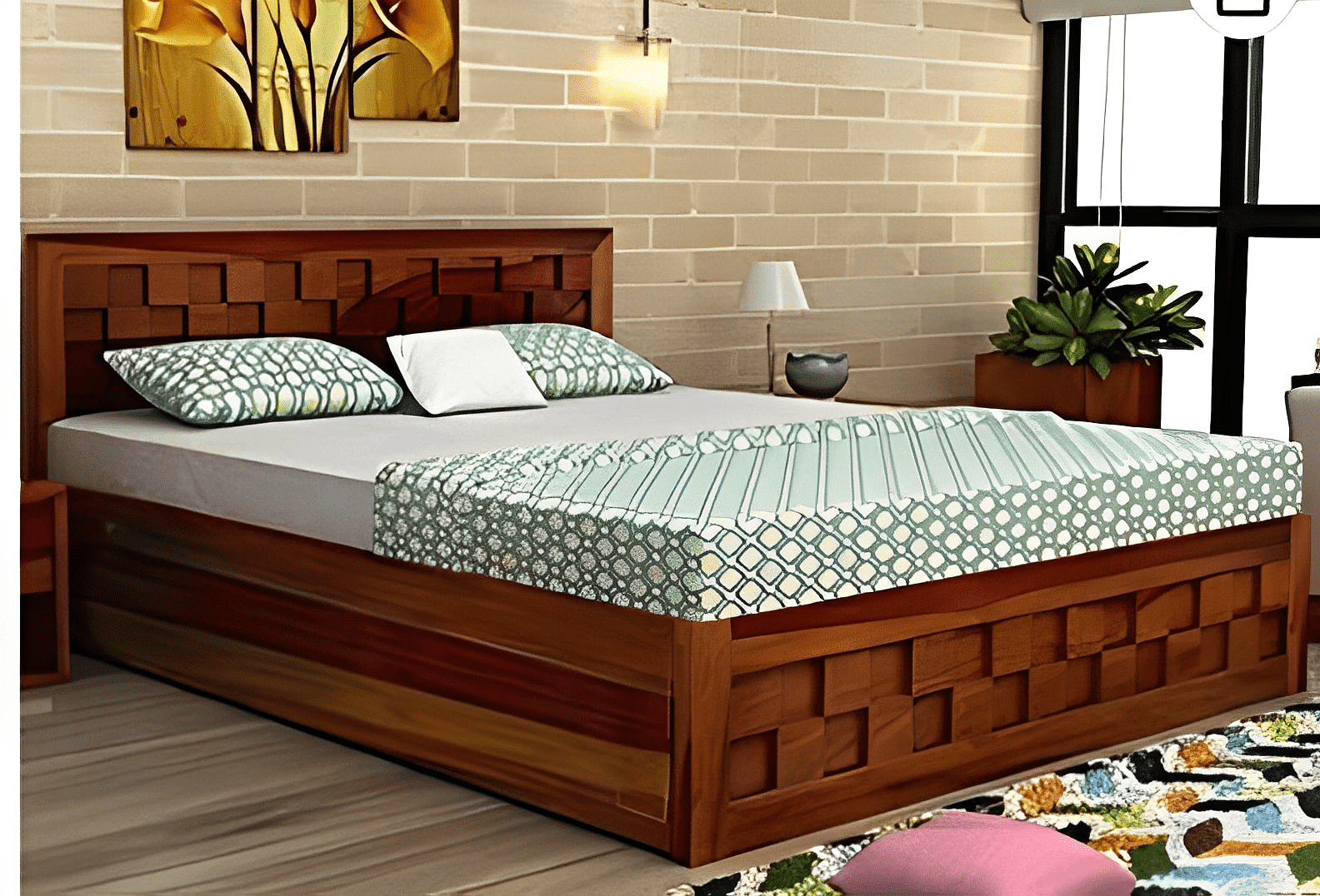 Daffodil Sheesham Wood Queen Size Bed - photo