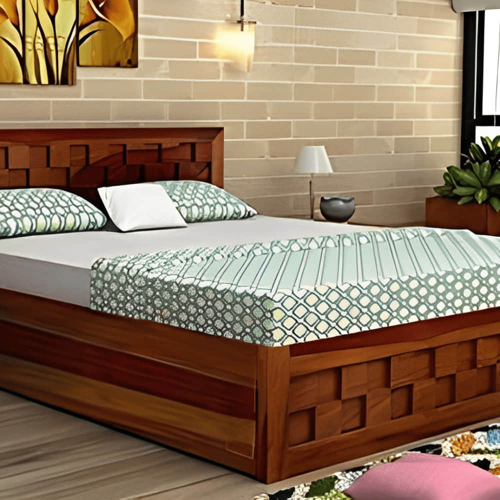 Daffodil Sheesham Wood Queen Size Bed - photo