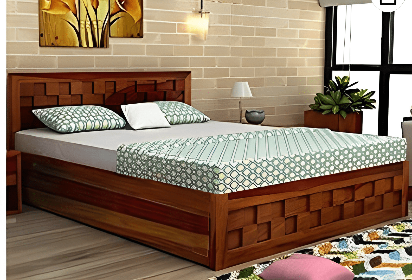 Daffodil Sheesham Wood Queen Size Bed - front_view