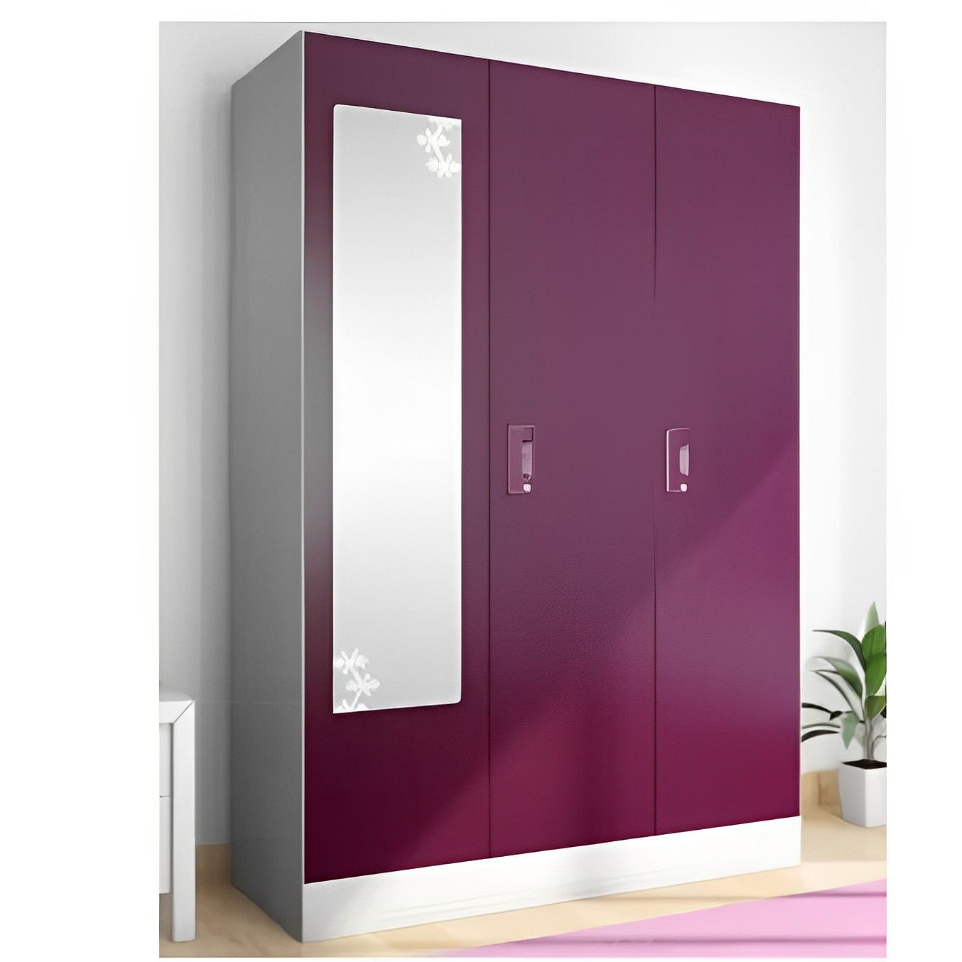 Steel wardrobe on sale with mirror