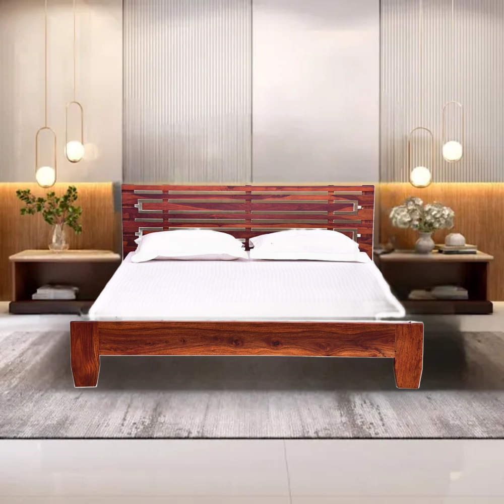 Edward Pure Sheesham Wooden Queen SIze Bed - photo